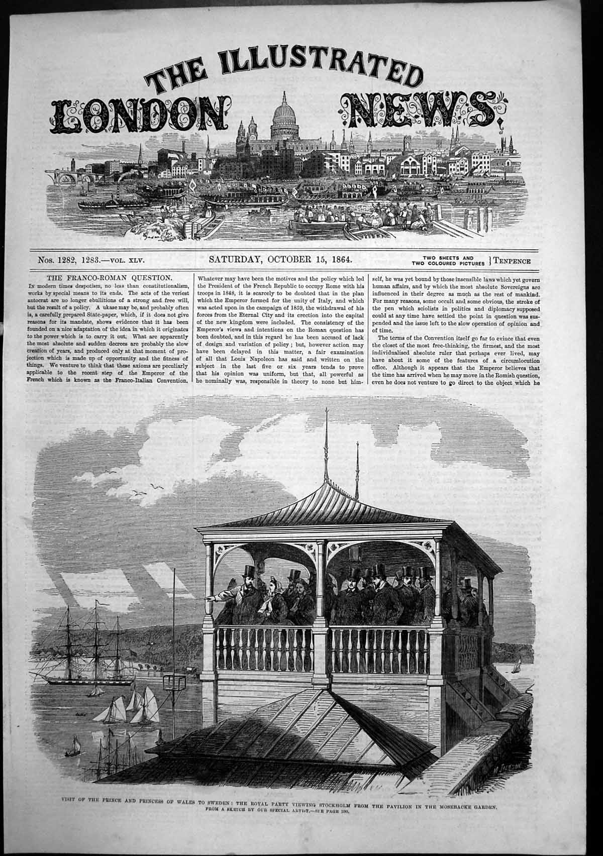 Old Antique Print Prince Princess Wales Sweden Stockholn Mosebacke 1864 19th