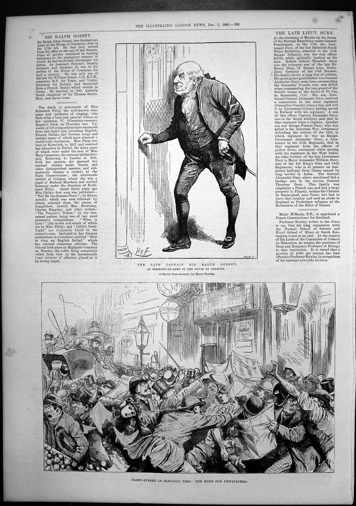 Old Antique Print Ralph Gosset Fleet Street Election Rush Newspapers 1885 19th