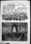 Old Antique Print Funeral King Belgians King Leop11 Church Brussels 1865