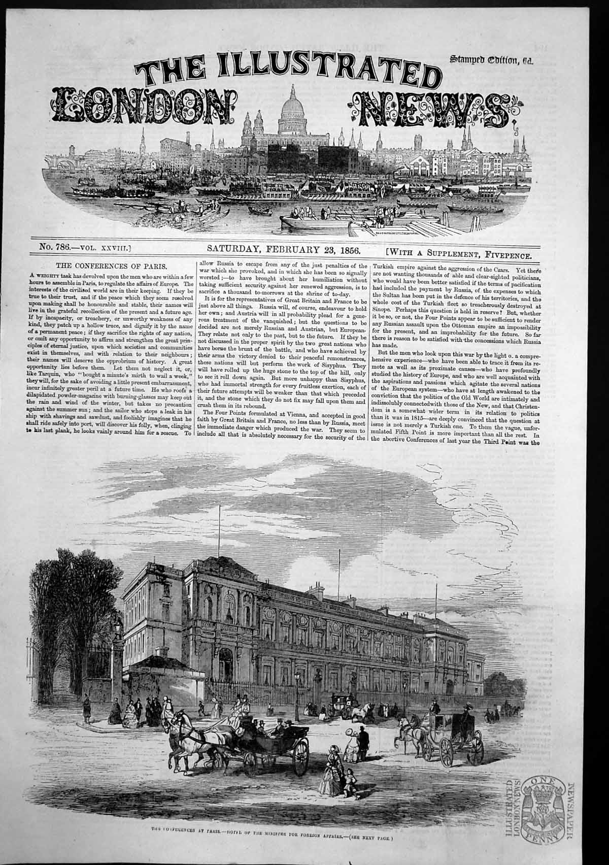 Old Antique Print Conferences Paris Hotel Minister Foreign Affairs 1856 19th