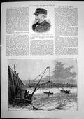 Antique Old Print Catching Bait Calais Harbour Admiral Sir Alfred Ryder 1888