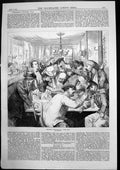 Antique Print Discussing War Paris Cafe Reading Figaro Smoking Weeping 1870