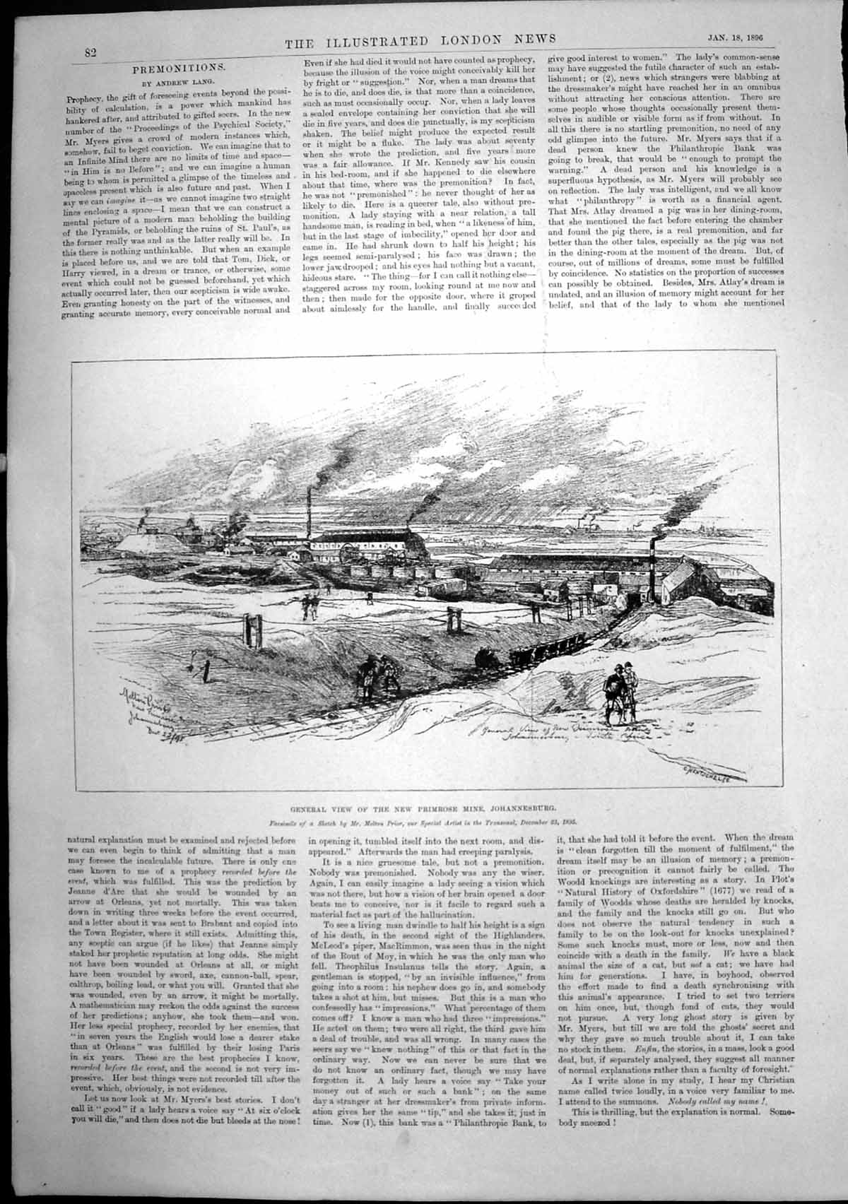 Original Old Antique Print View New Primrose Mine Johannesburg 1896 Victorian