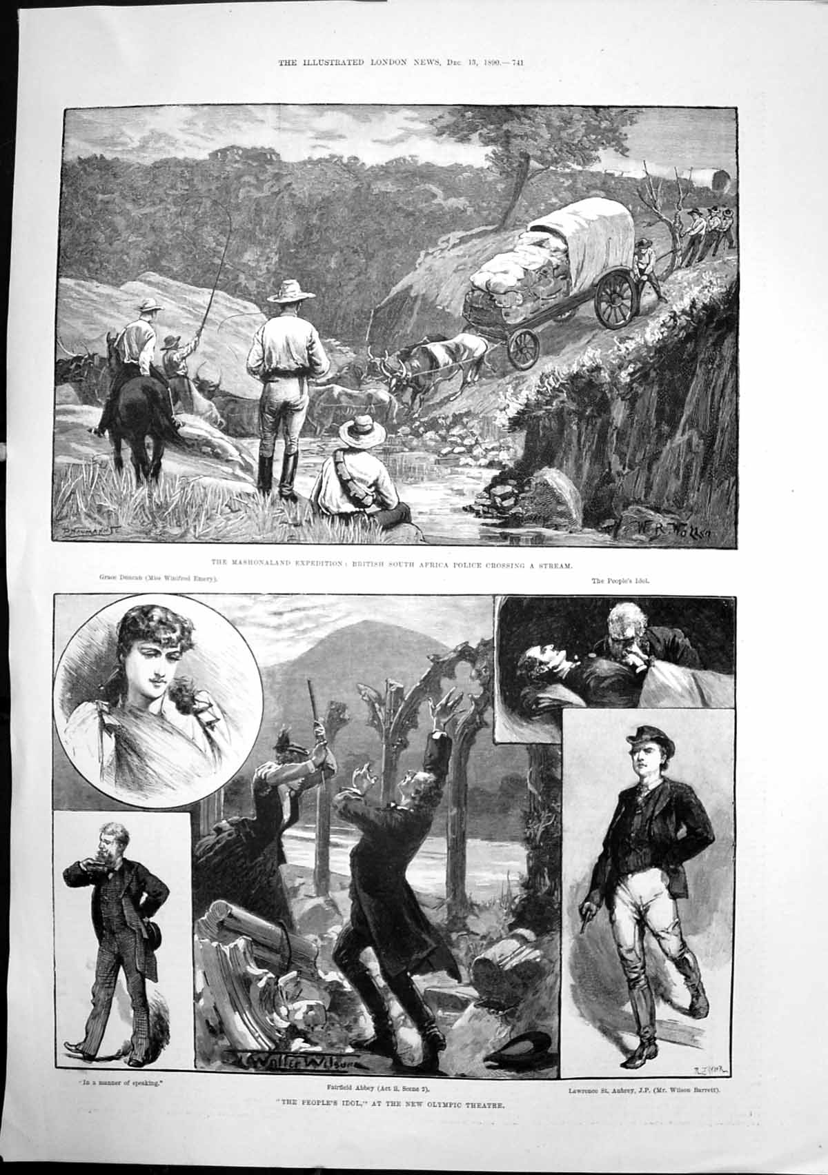 Old Print British South African Police Peoples Idol Olympic Theatre 1890 19th