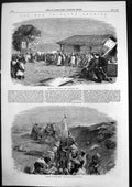 Old Print War South America Troops Mass Battle Capon Peris Trenches 1866 19th