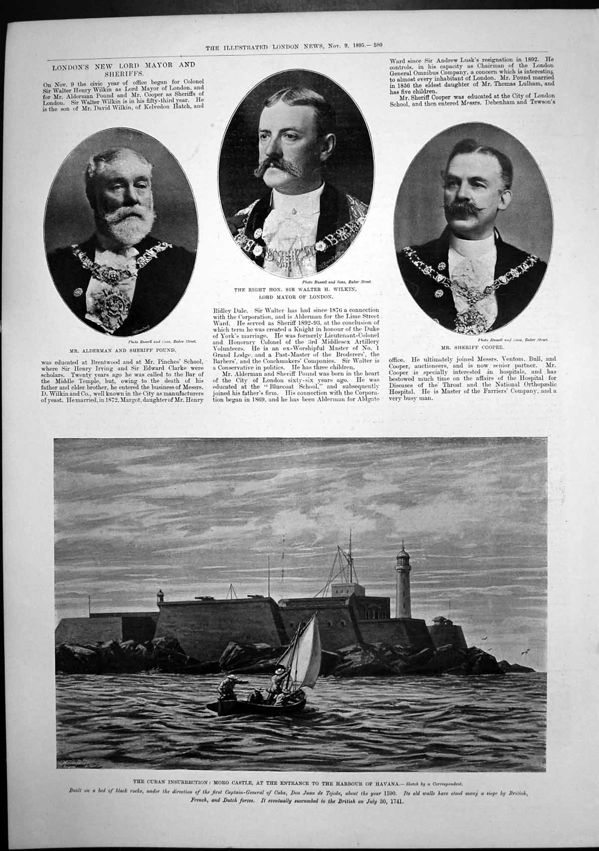 Antique Old Print Moro Castle Entrance Harbour Havana Londons Lord Mayor1895