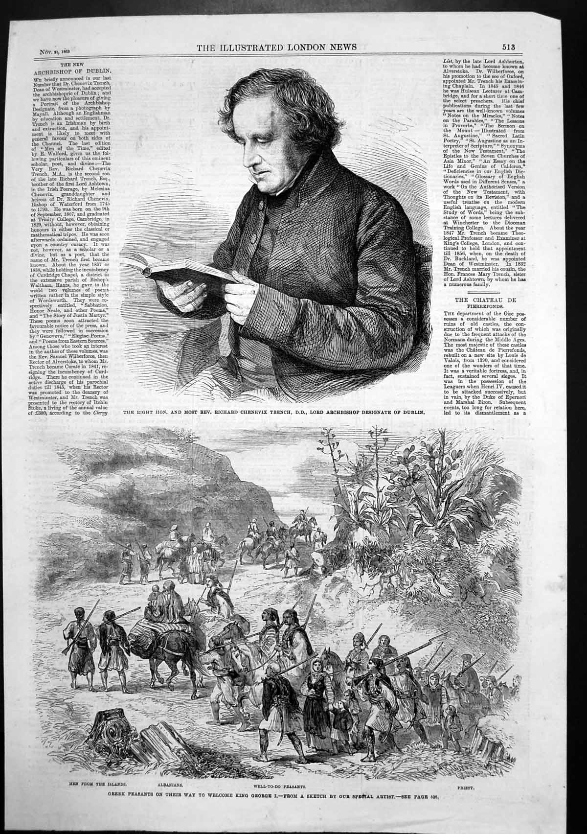 Antique Print Archbishop Dublin R Trench Greek Peasants King George1863
