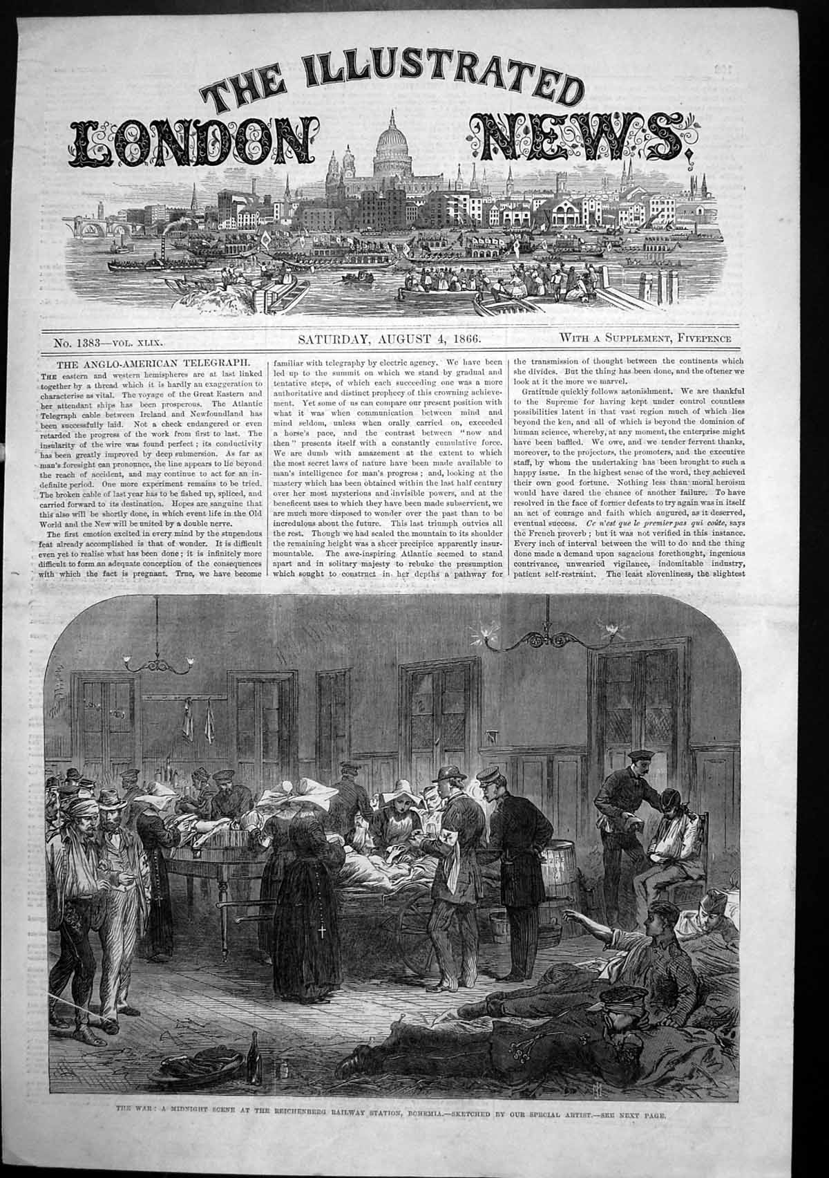 Antique Old Print War Midnight Scene Reichenberg Railway Station Bohemia 1866