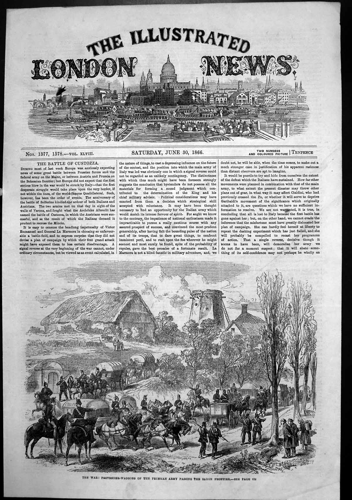 Old Antique Print War Provender Waggons Prussian Army Saxon Frontier 1866 19th