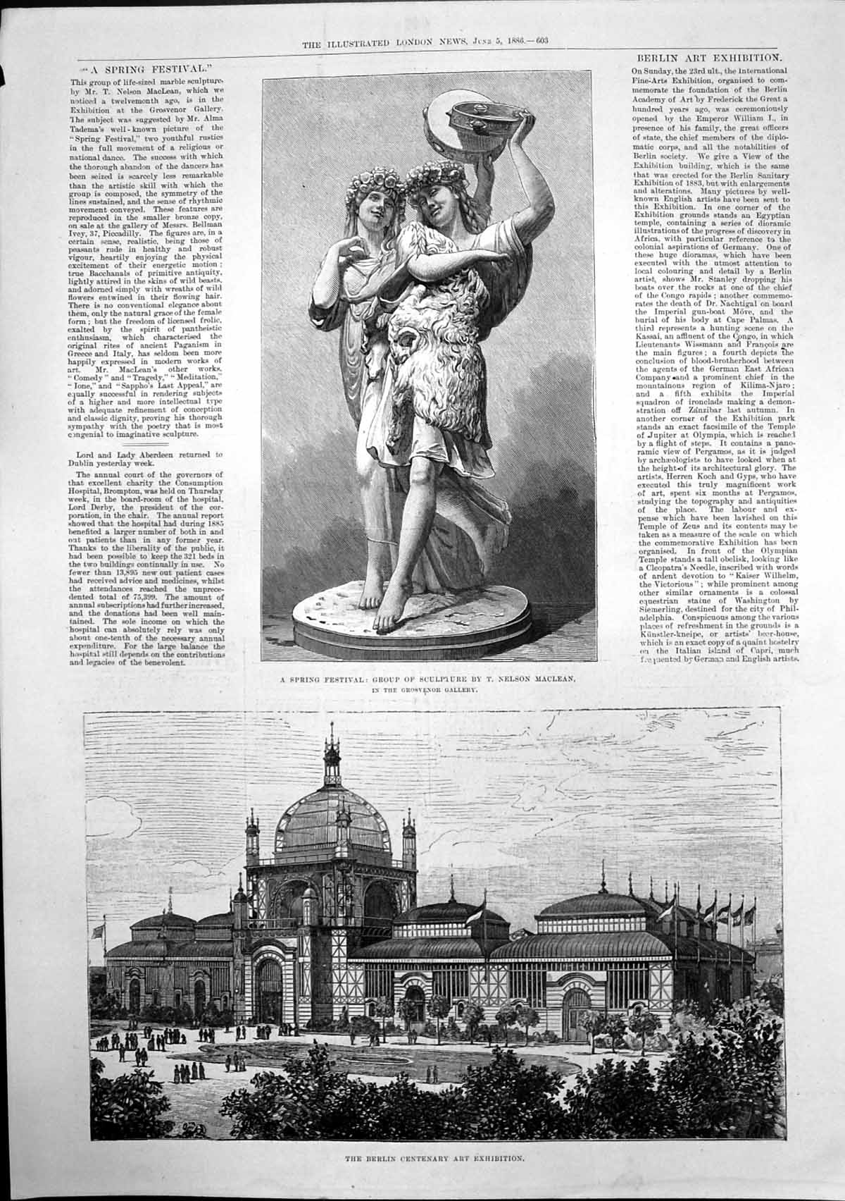 Old Print Berlin Centenary Art Exhibition Spring Festival Sculpture 1886 19th