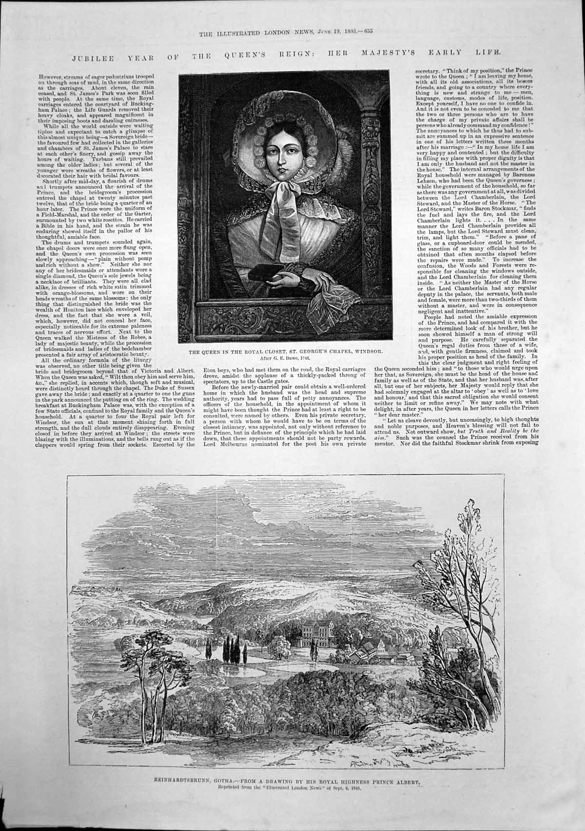 Old Antique Print Queen Royal Closet Windsor Reinhardtsbrunn Gotha 1886 19th