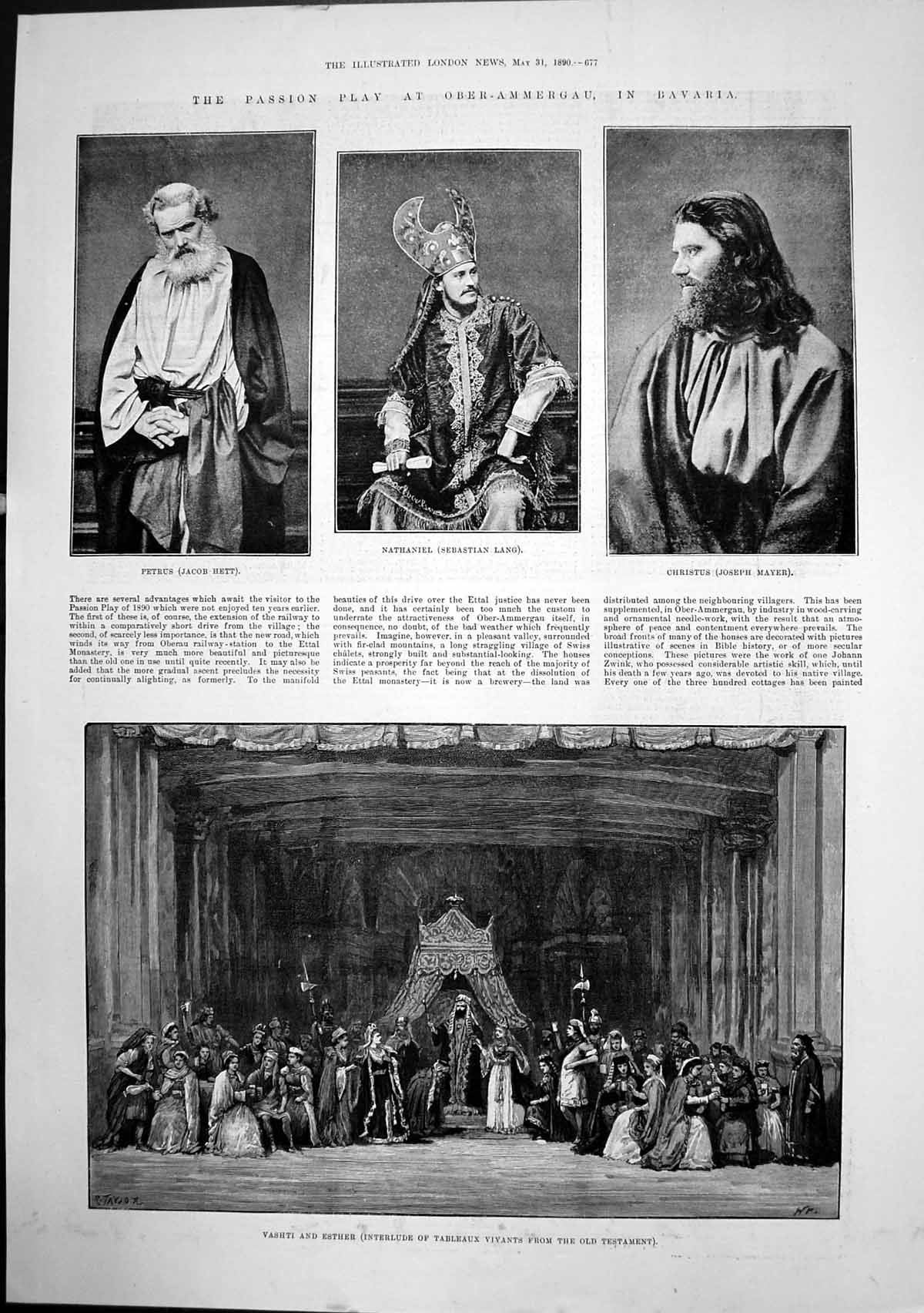 Antique Print Passion Play Ober-Ammergau Bavaria Vashti Esther Petrus 1890 19th