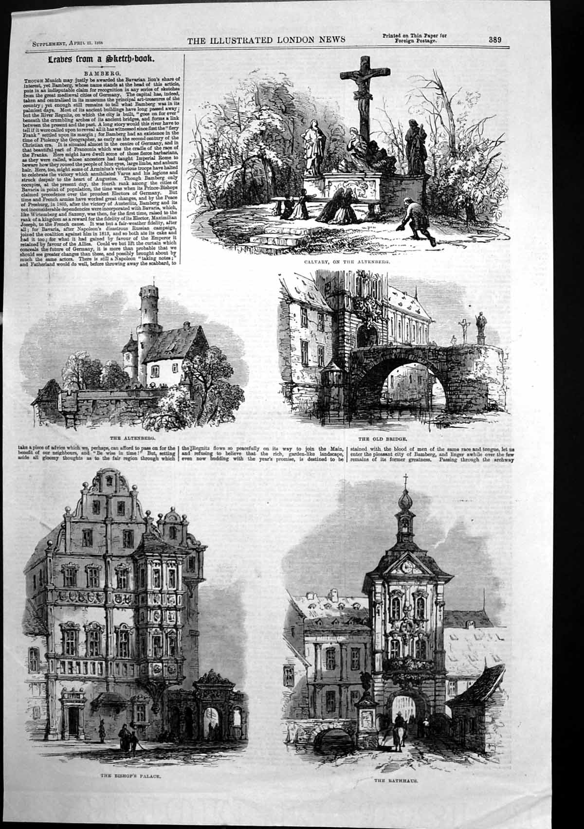 Old Antique Print Bamberg Cavalry Altenburg Bishops Palace Rathhaus 1866 19th