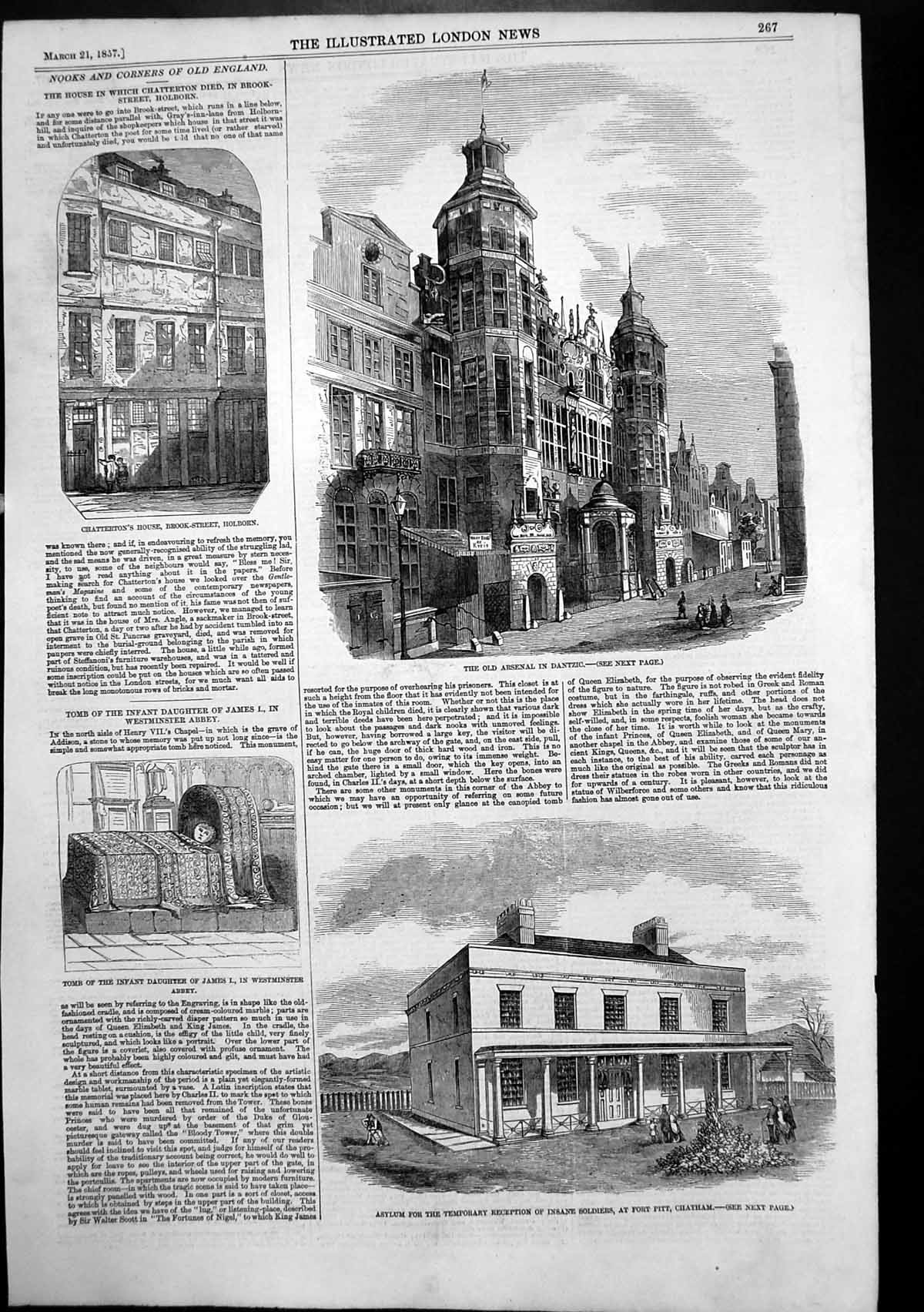 Original Old Antique Print Tomb Infant Daughter JamesWestminster Abbey 1857