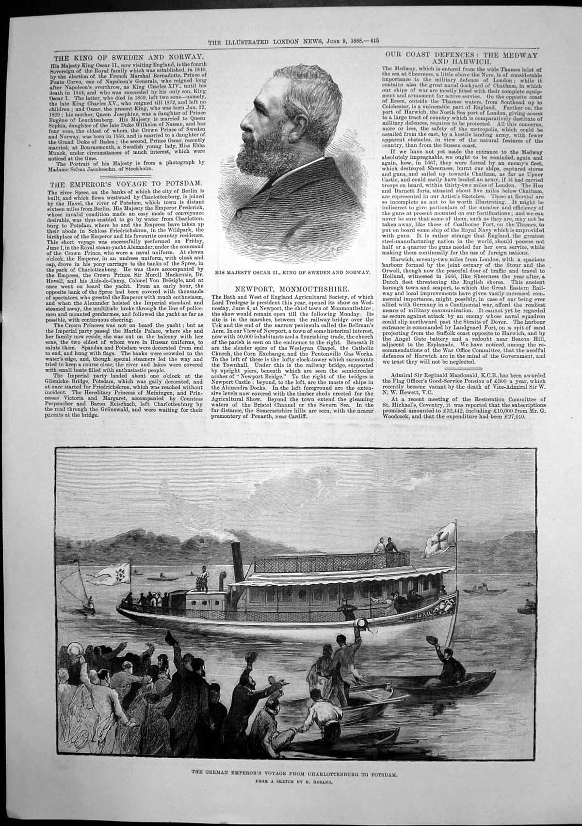 Original Old Antique Print German Emperor Voyage Charlottenburg Potsdam 1888