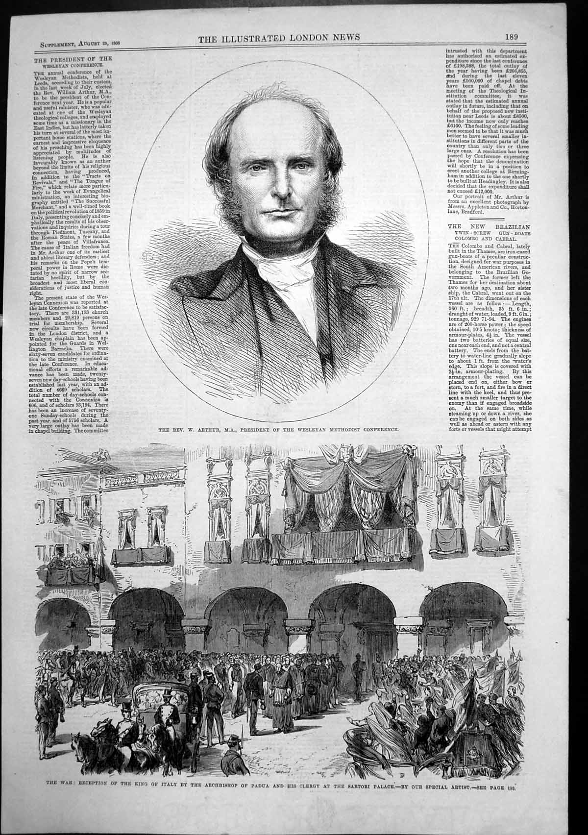 Antique Print King Italy Archbishop Padua Sartori Palace Rev W Arthur 1866 19th