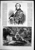Antique Old Print William Lawrence Mayor Catastrophe Village Lake Como 1863