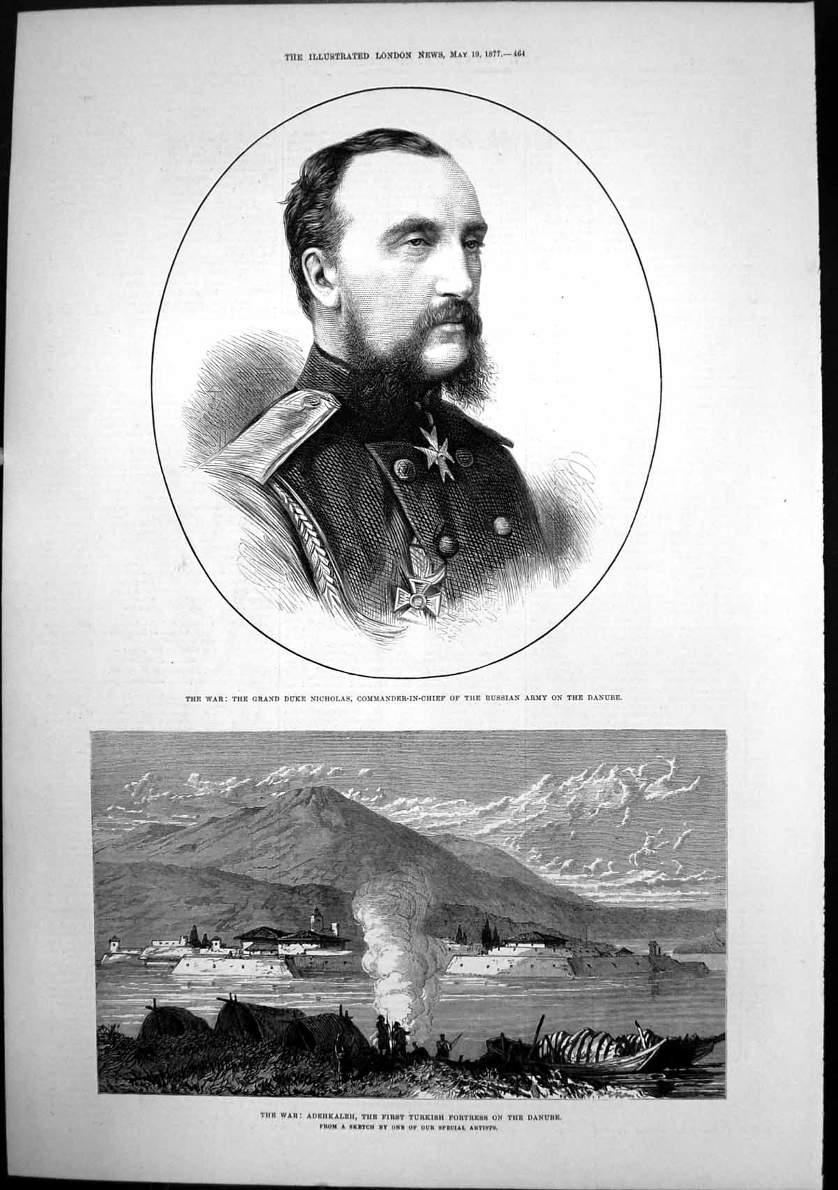 Antique Old Print Adehkaleh Turkish Fortress Danube Duke Nicholas Russia 1877