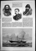 Antique Print Imperial Russian Yacht Standardt Nana Sahir Ameer Cabul 1874 19th
