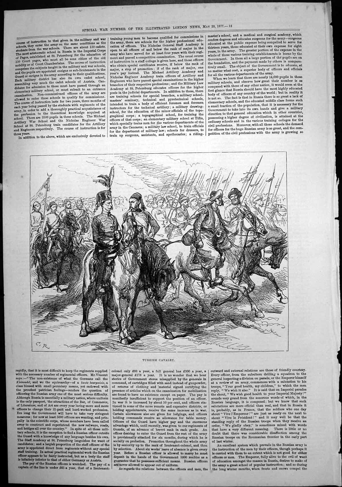 Original Old Antique Print Turkish Cavalry Serdar Ekrem Pashas Beys 1877 19th