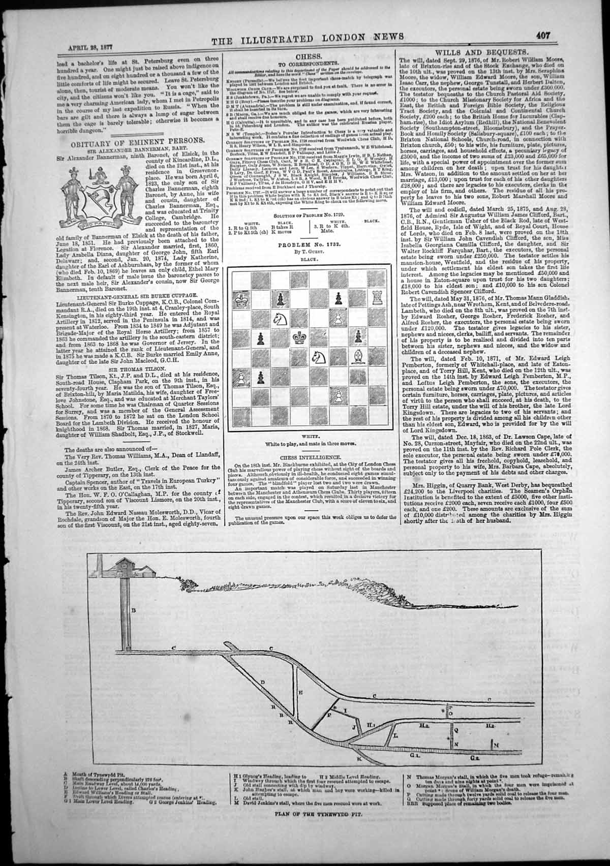 Antique Old Print Plan Tynewood Pit Crest Late Sir Alexander Bannerman 1877