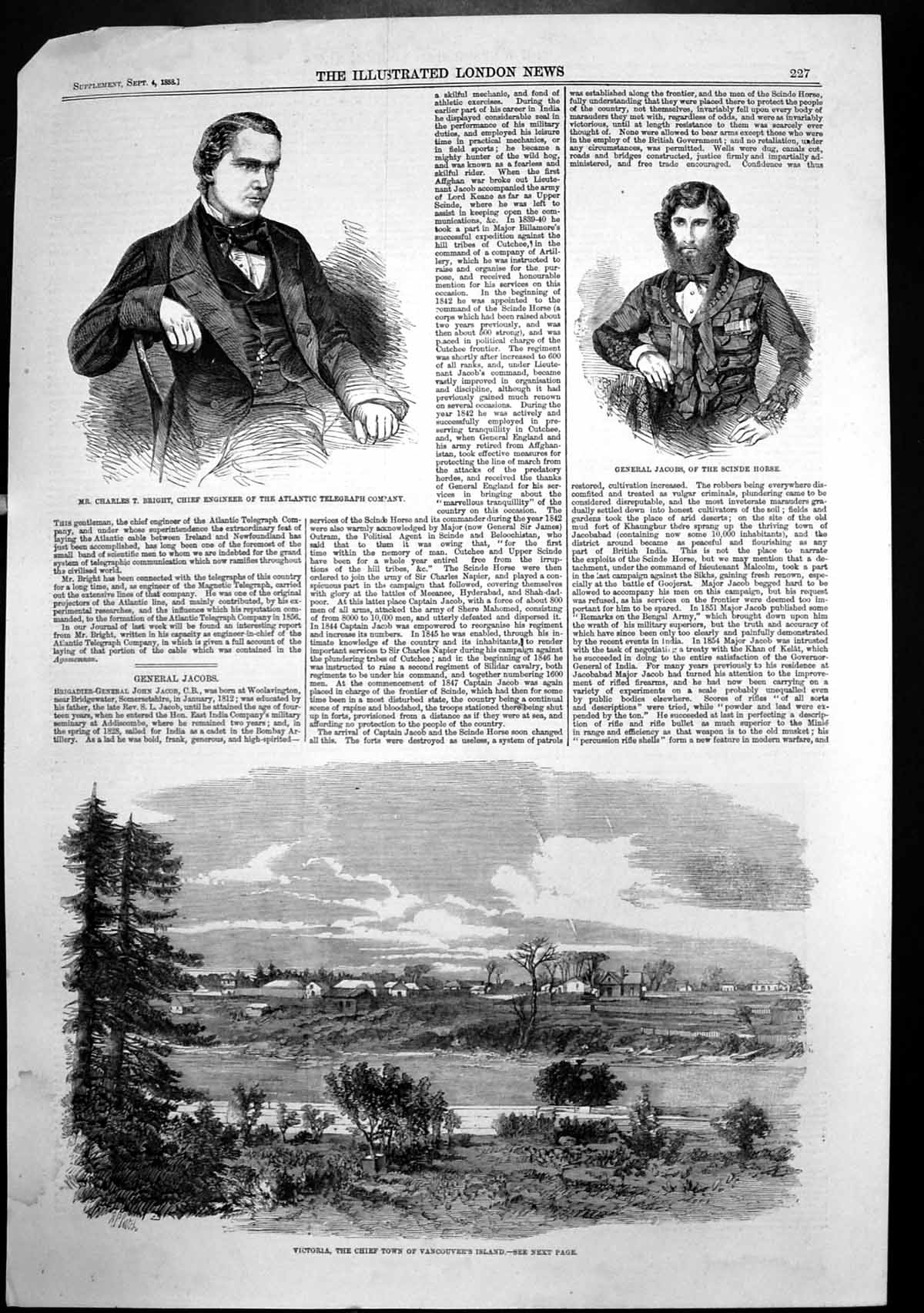 Antique Old Print Charles Bright Engineer Atlantic Telegraph Co Victoria 1858