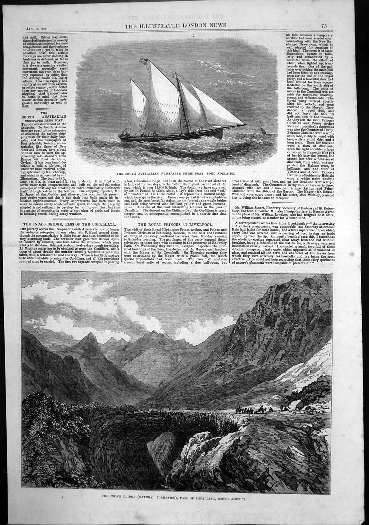 Old Australian Press Boat Port Adelaide Incas Bridge So America 1868 Victorian