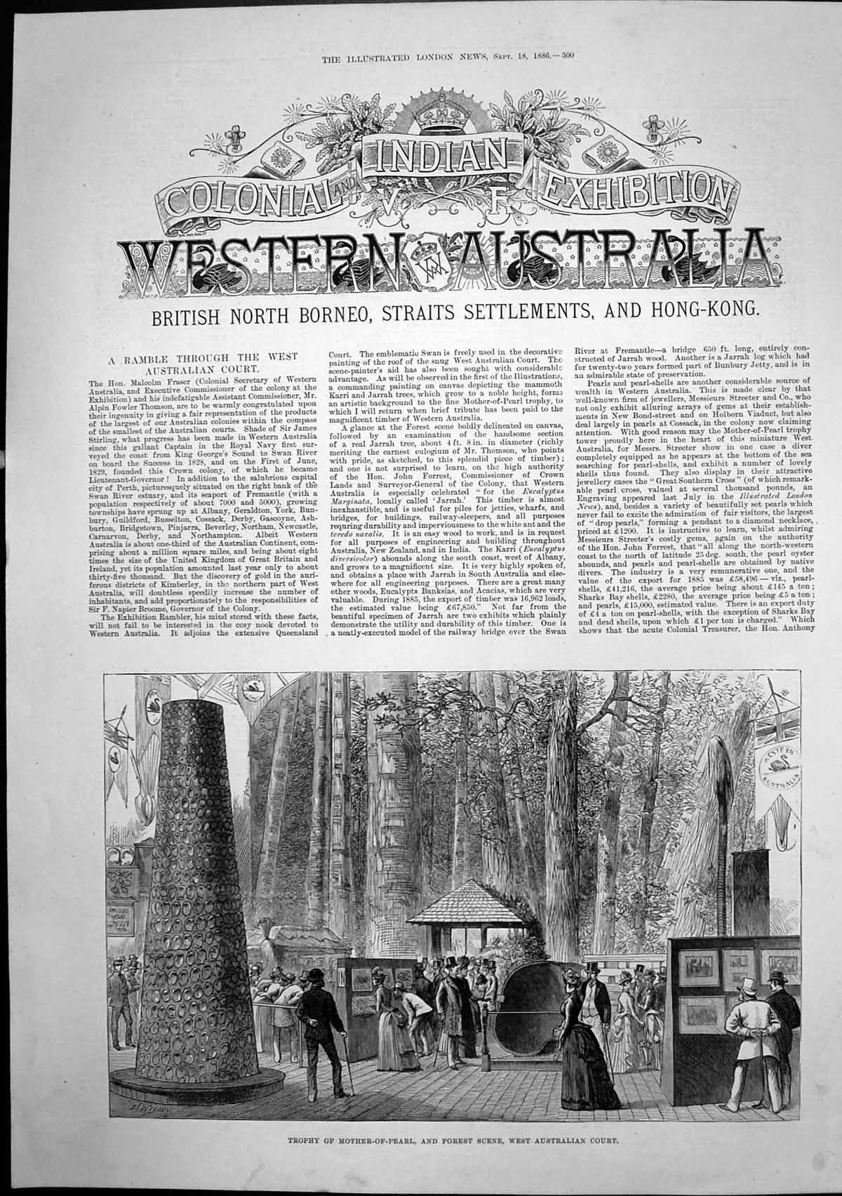 Antique Old Print Trophy Mother Pearl Forest Scene West Australian Court1886