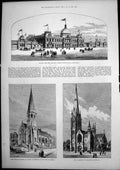 Antique Print Building Adelaide Jubilee Exhibition Cathedral Ballarat 1887 19th