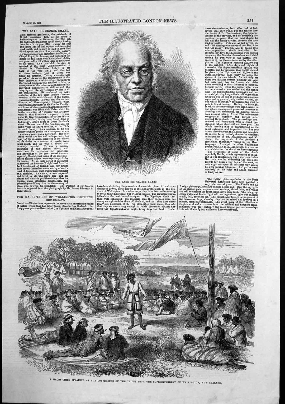 Old Print Sir George Smart Maori Chief Conference Tribes Wellington 1867 19th