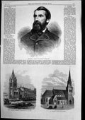 Antique Old Print St Andrews Church Ter Langton R C Cathedral Wellington 1869