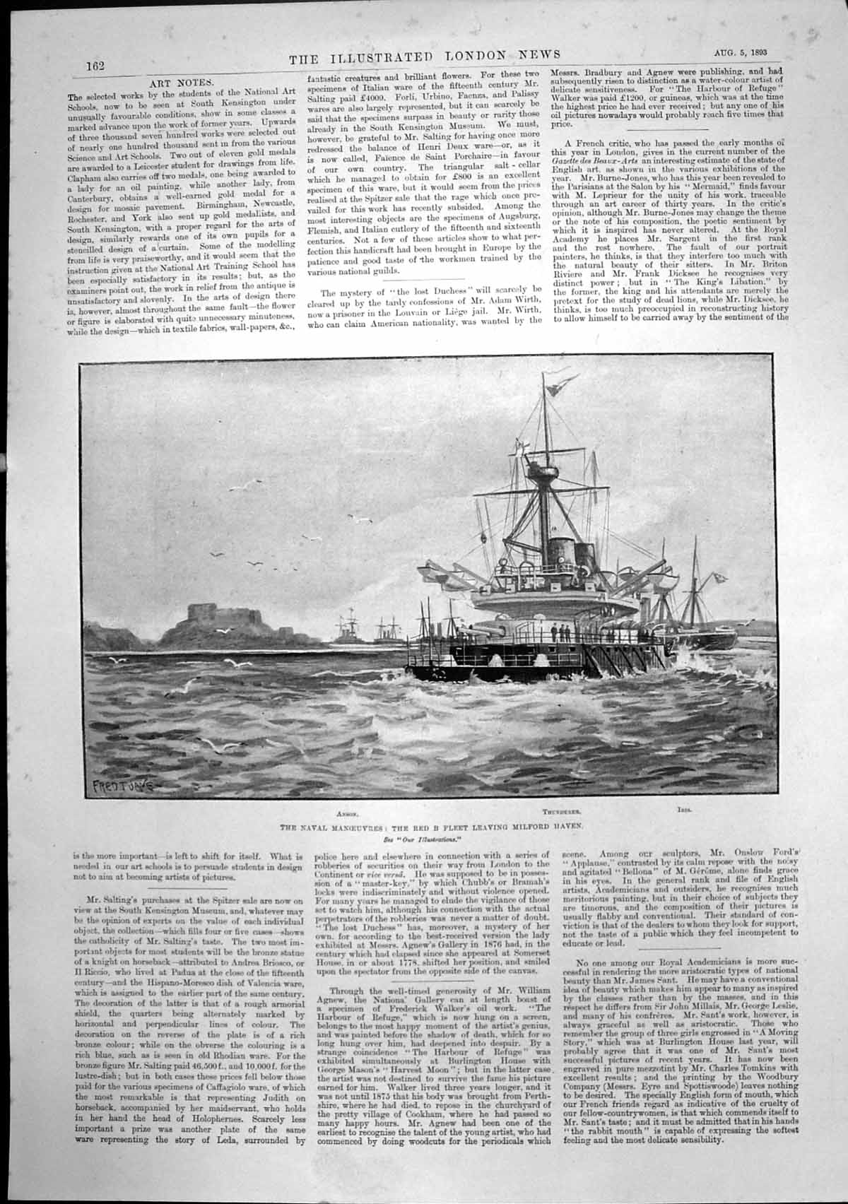 Old Antique Print Naval Manoeuvres Red B Fleet Leaving Milford Haven 1893 19th