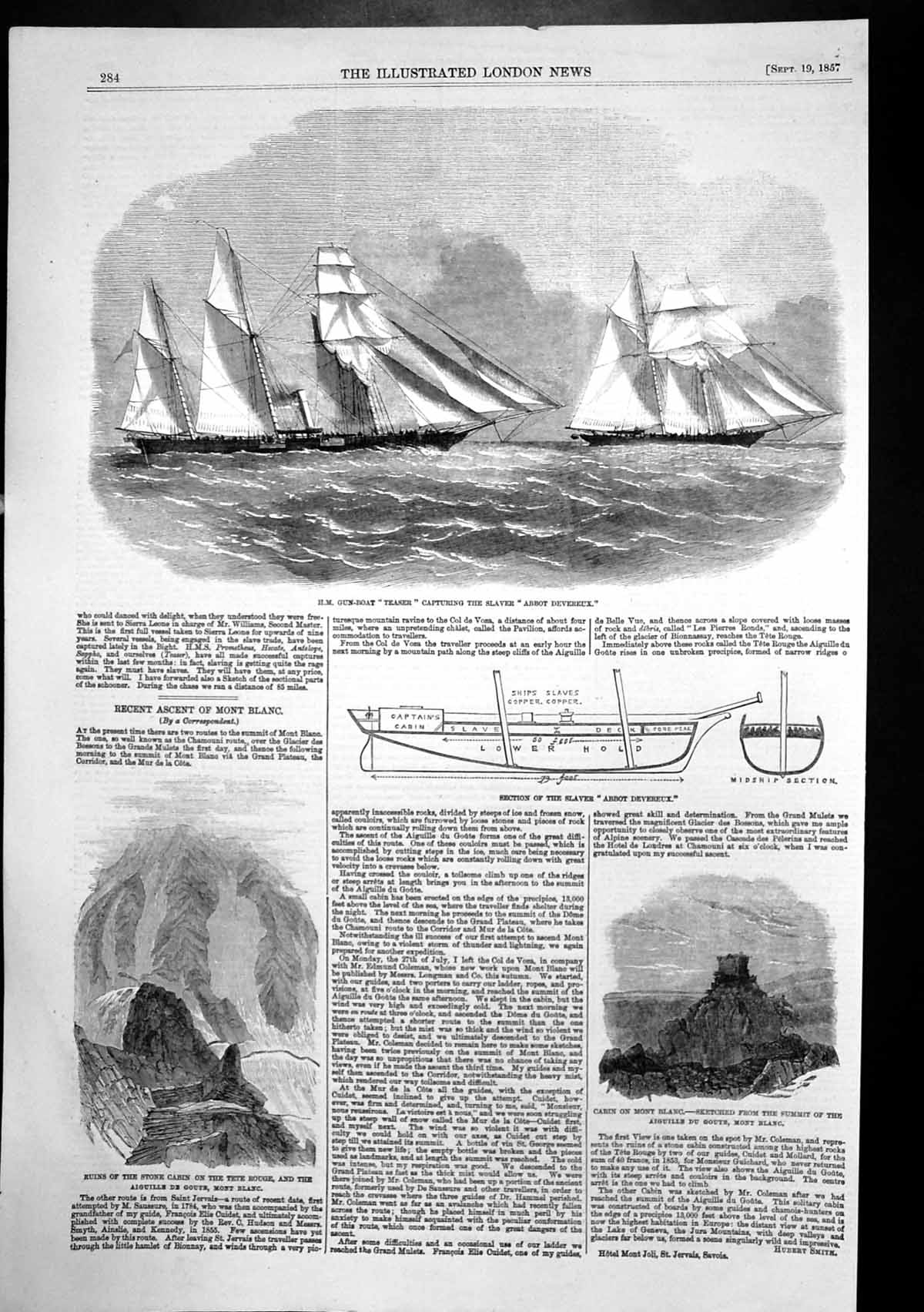Antique Old Print Gun Boat Teaser Capturing Abbot Devereux Mont Blanc 1857 19th