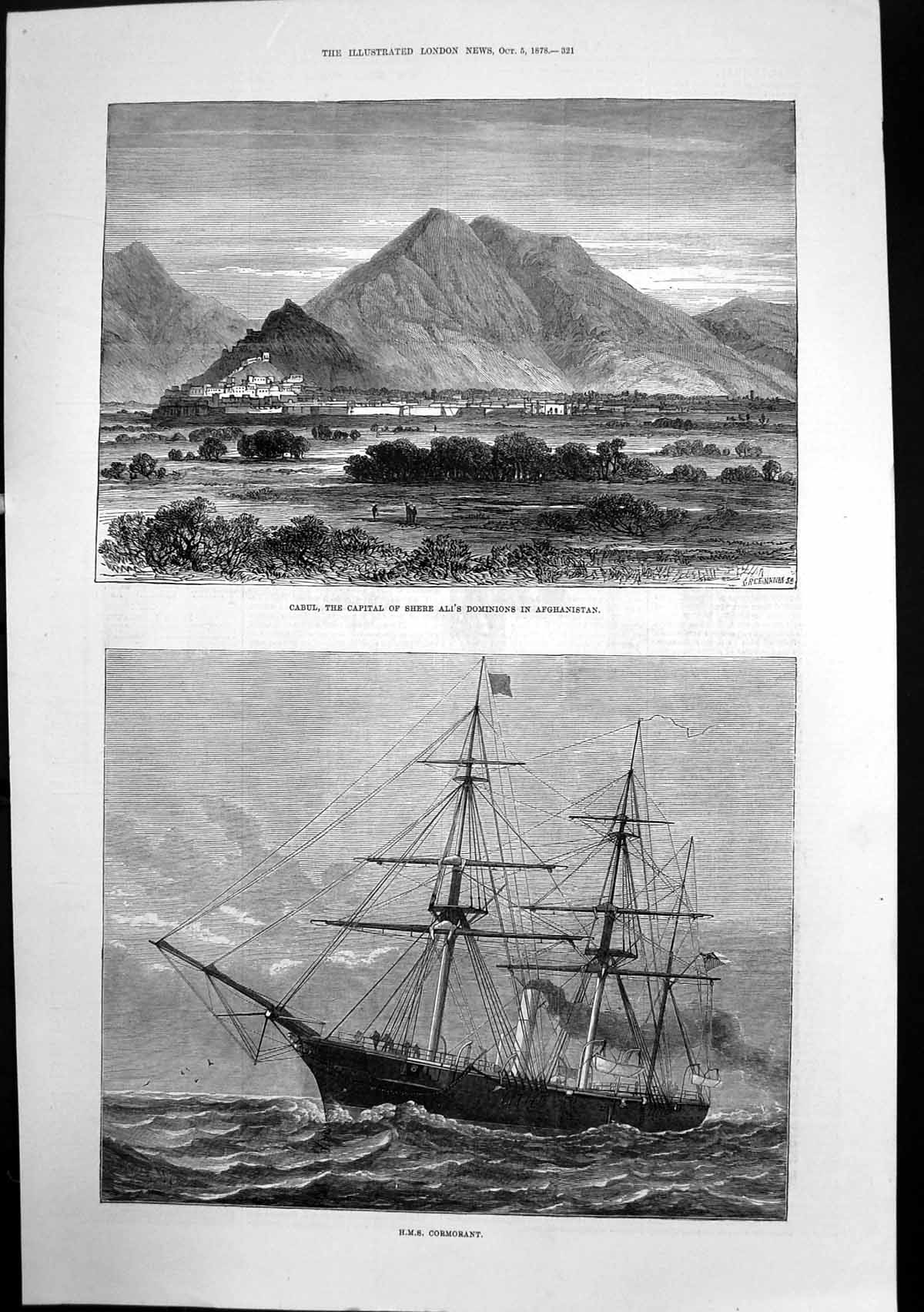Old Antique Print Hms Cormorant Cabul Capital Shere Alis Afghanistan 1878 19th