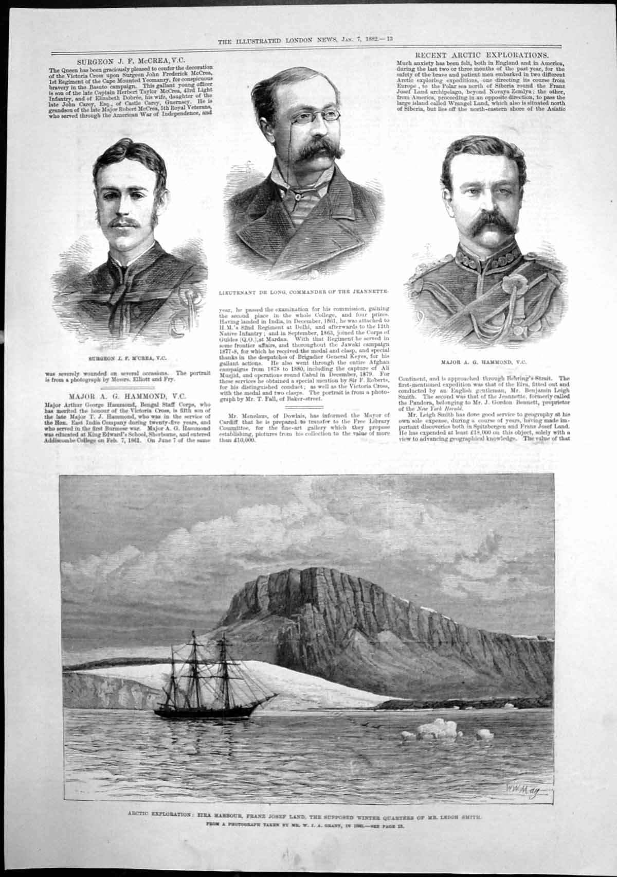 Old Antique Print Arctic Eira Harbour Franz Josef Land Leigh Smith 1882 19th