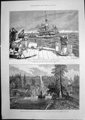 Antique Old Print First Division Rounding Longships PeterhGulf Finland 1888