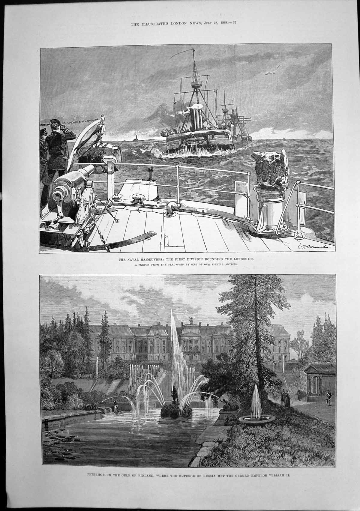 Antique Old Print First Division Rounding Longships PeterhGulf Finland 1888