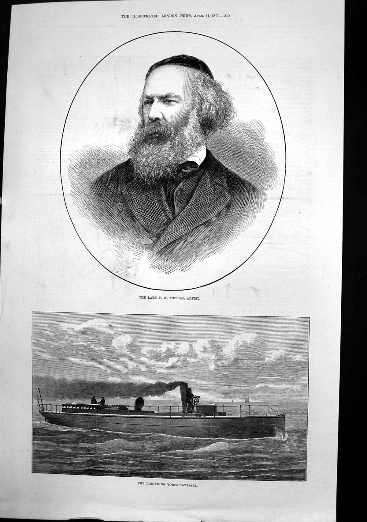 Original Old Antique Print Lightning Torpedo Vessel Late F W Topham Artist 1877