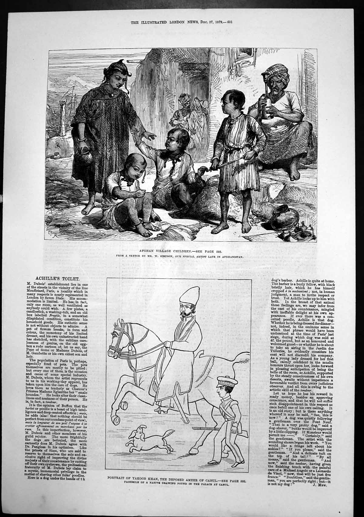 Antique Print Afghan Village Children Yakoob Khan Deposed Ameer Cabul 1879 19th