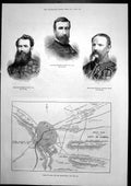 Antique Old Print Plan Cabul Col Redvers Buller Brig Gen Dunham Massy 1879 19th