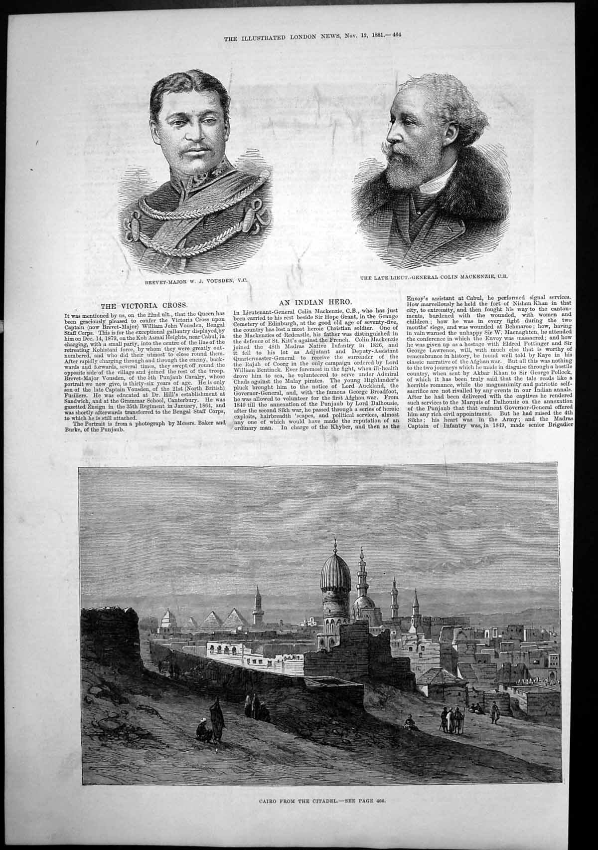Old Print Cairo From Citadel Lt Gen Colin Mackenzie W J Vousden V C 1881 19th