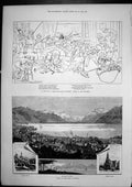 Old Antique Print Wet Day Romps Seaside Vevey Lake Geneva Promenade 1885 19th