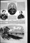 Antique Old Print Iron Bridge Across Goomtee Hungarian General Meszaros 1859