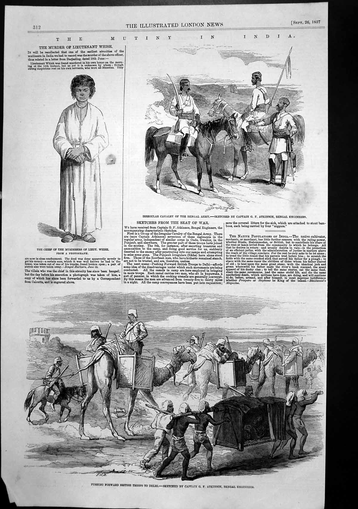 Antique Old Print Push British Troops Delhi Cavalry Bengal Army Lt Whish 1857