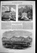 Original Old Antique Print Mhow India Fort Station Church Tomb Lilley 1863 19th