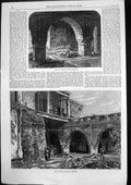 Original Old Antique Print Arch Courtyard Fort Calcutta 1869 19th