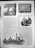 Antique Old Print Picnic Sailing On Tank Crew Rowing Boat Lady Asleep 1887 19th