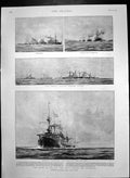 Original Old Antique Print Naval Review Kingstown Steaming Out Dublin Bay 1900