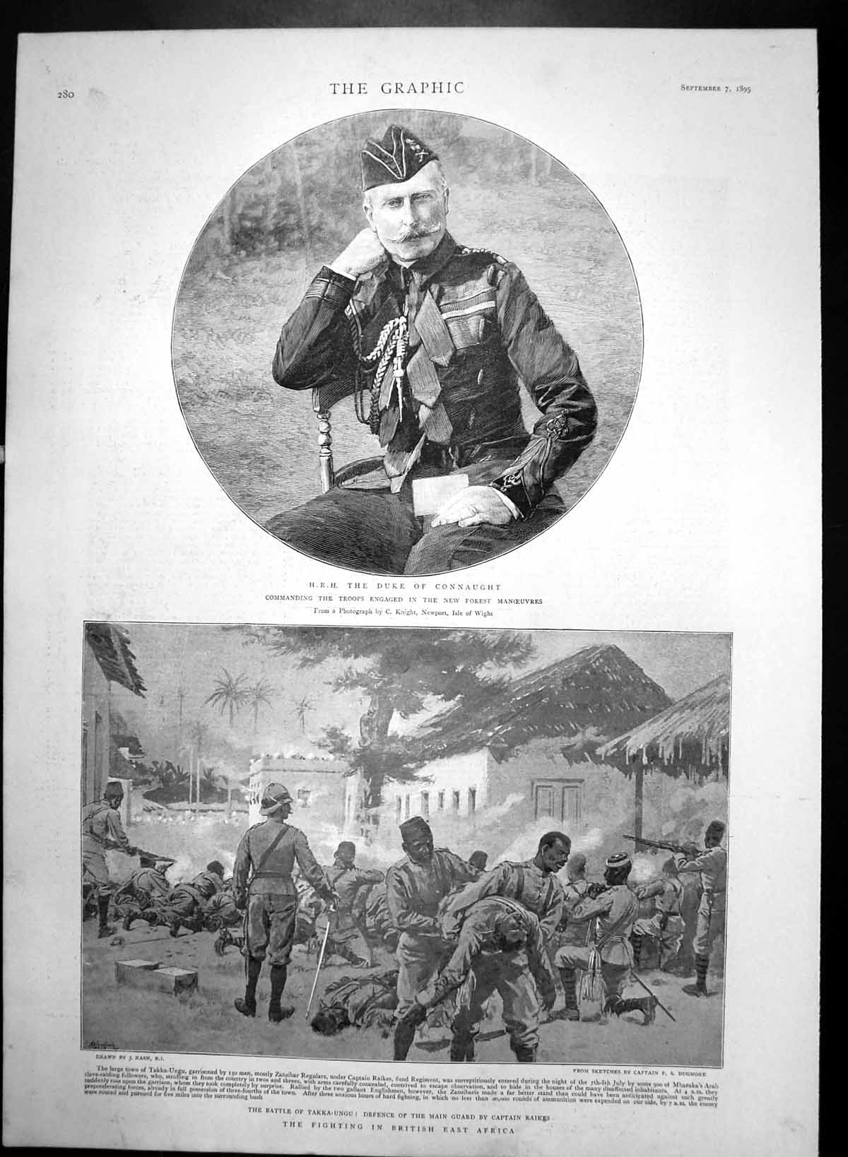 Original Old Antique Print Duke Connaught Battle Takka Ungu Captain Raikes 1895