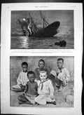 Antique Old Print Loss Ss Quetta North Australia Black & White Playmates 1890